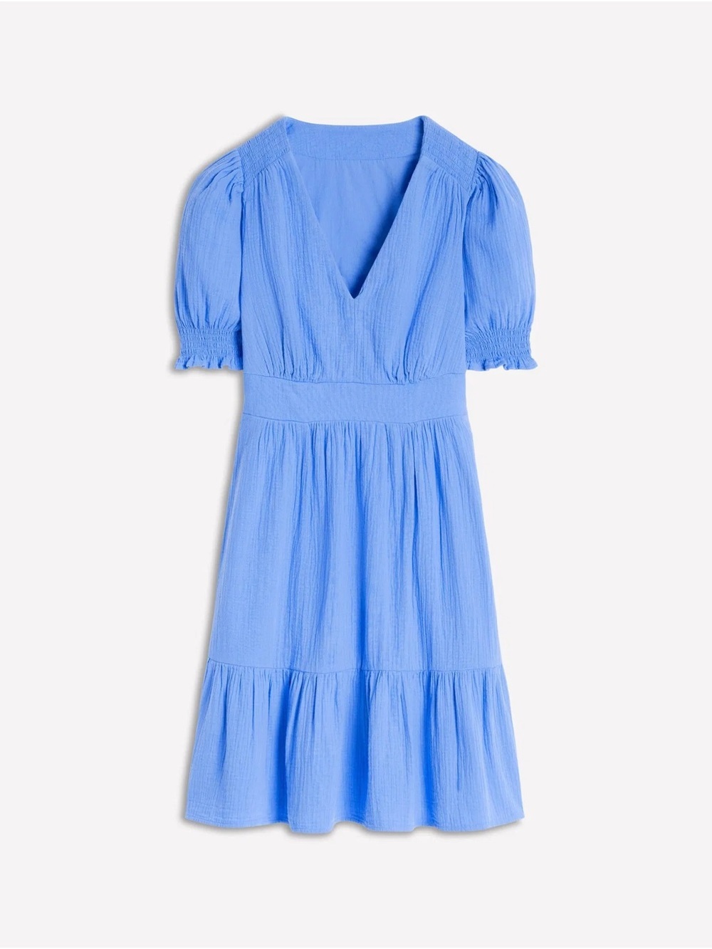 Boden Anna Double Cloth Blue Tiered Cotton Puff Sleeve Dress 2P NWT